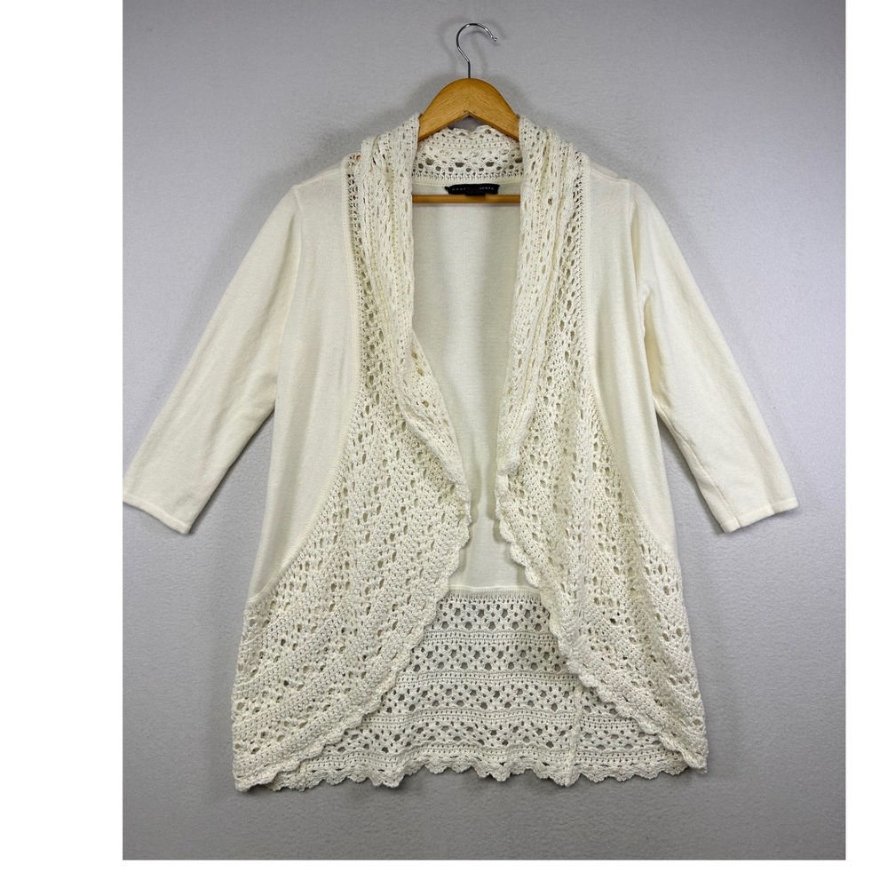 Victorian Layering Grace Elements Womens Medium Cream Crochet Lace Trim Cardigan